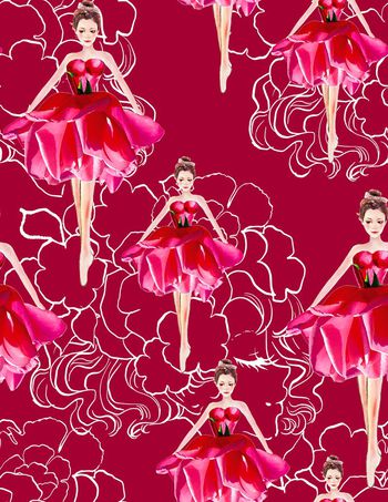 500345-流行时尚手绘芭蕾女孩-男装女装时装