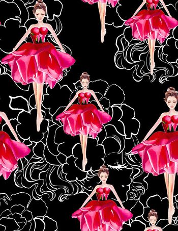 500346-流行时尚手绘芭蕾女孩-男装女装时装