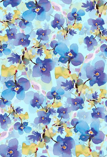 500714-	潮流清爽时尚水彩抽象花卉数码印花