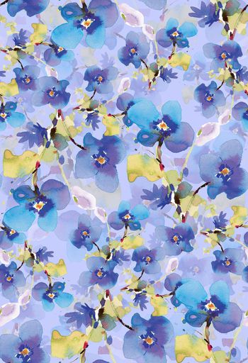 500716-	潮流清爽时尚水彩抽象花卉数码印花