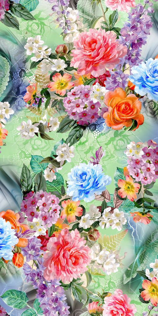 手绘花卉漂亮满底印花华亿平台图片