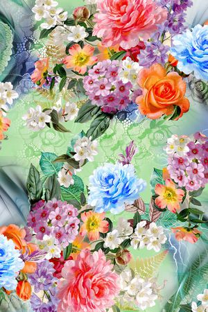 手绘花卉漂亮满底印花华亿平台图片