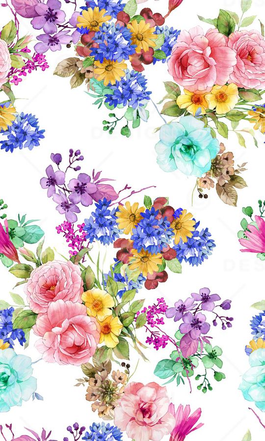 手绘花卉漂亮满底印花华亿平台图片