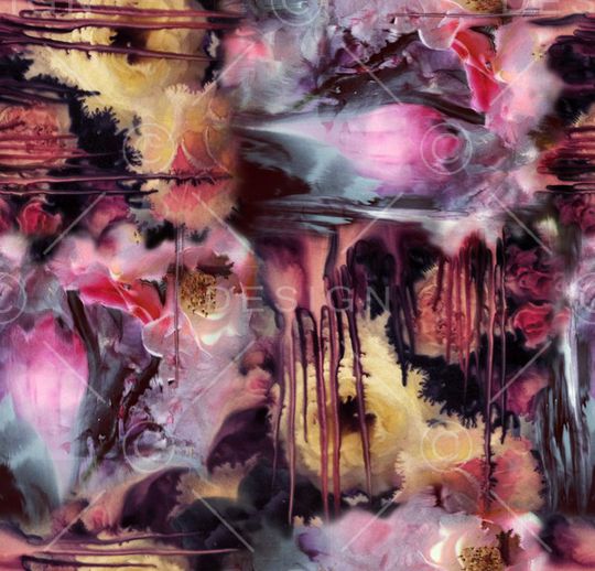 手绘水墨花印花华亿平台图片