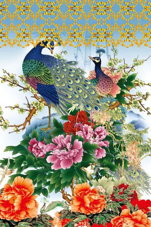 工笔印花华亿平台图片