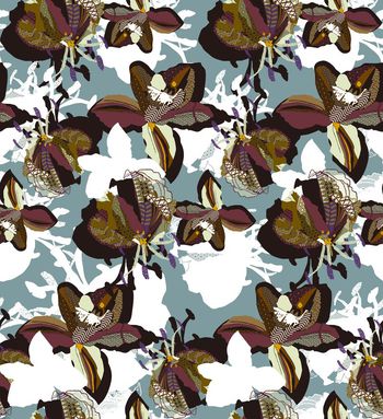 501219-潮流时尚抽象风格化迷离花卉数码印花