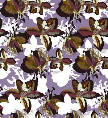 501220-潮流时尚抽象风格化迷离花卉数码印花