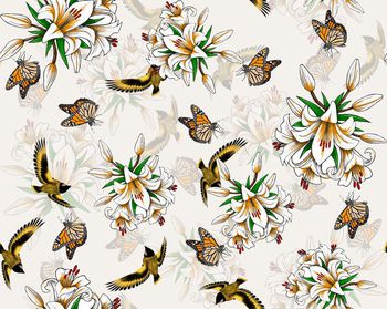 501253-潮流时尚花卉舞蝶数码印花