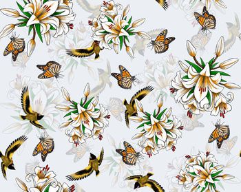 501254-潮流时尚花卉舞蝶数码印花