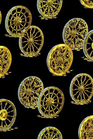 复古金色车轮印花华亿平台图片