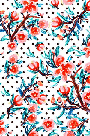 手绘波点油彩花卉蓝绿红色年轻时尚大牌印花华亿平台图片