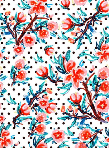 手绘波点油彩花卉蓝绿红色年轻时尚大牌印花华亿平台图片