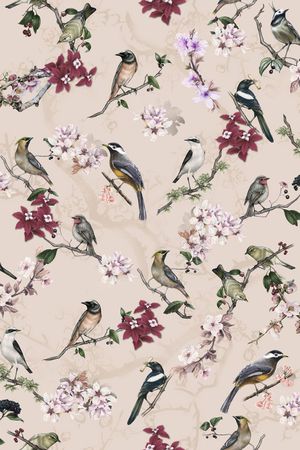 鸟、树枝印花华亿平台图片