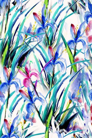 手绘水彩鸢尾花花卉年轻时尚大牌印花华亿平台图片