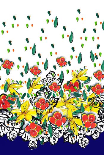 手绘油彩花卉红色黄色蓝色年轻大牌时尚印花华亿平台图片