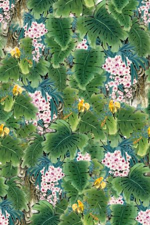 热带植物印花华亿平台图片