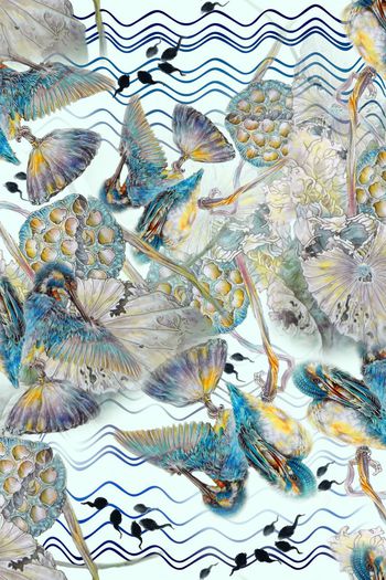 501688-中国风 手绘工笔花鸟  莲藕 荷花