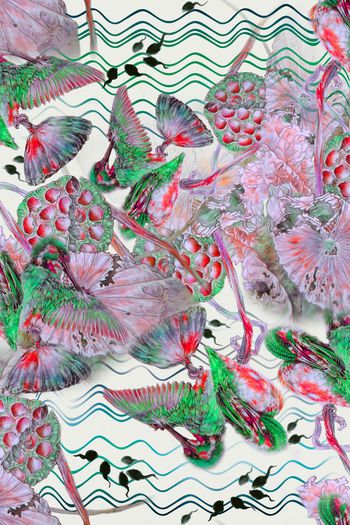 501689-中国风 手绘工笔花鸟  莲藕 荷花