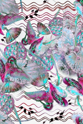 501690-中国风 手绘工笔花鸟  莲藕 荷花