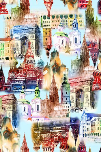 501692-手绘 多彩风景 建筑