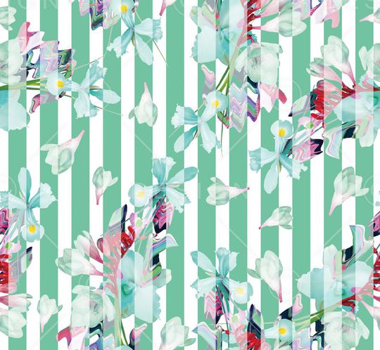 条纹白底花印花华亿平台图片