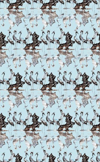 502041-水墨仙鹤小图案组合