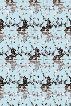 水墨仙鹤图案印花华亿平台图片