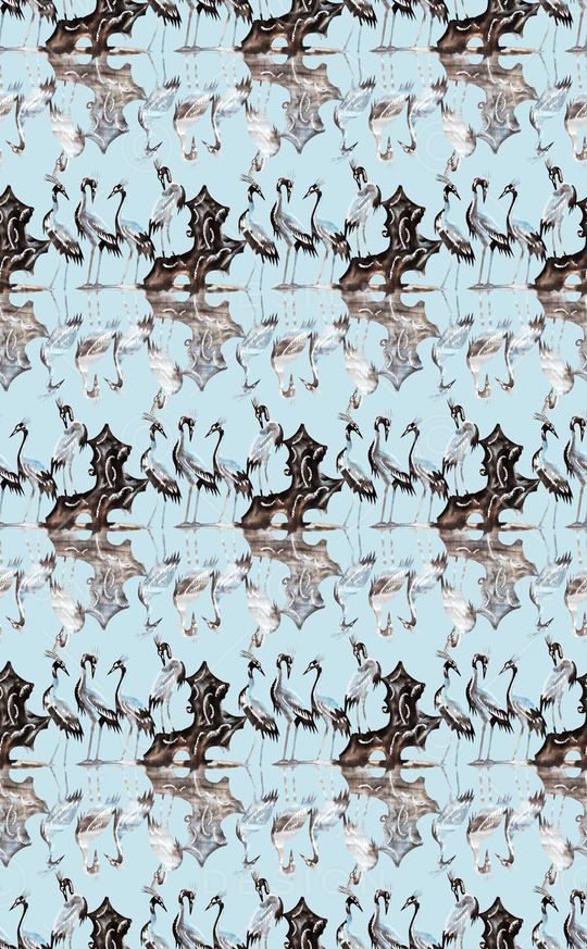 水墨仙鹤图案印花华亿平台图片