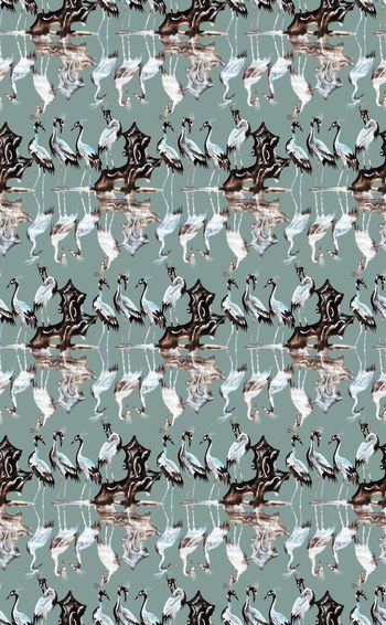 502042-水墨仙鹤小图案组合