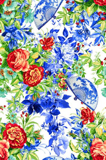 502560-中国风青花瓷扇子花卉