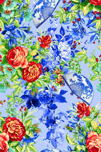502561-中国风青花瓷扇子花卉