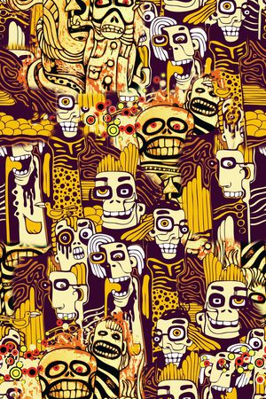 手绘 时尚 欧美 部落 复古 人物 万圣节 走秀 时装周 大牌 男装 女装 袜子 裤子 抽象  几何 圆点 涂鸦印花华亿平台图片