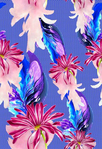 503038-流行时尚手绘流墨菊花几何网纹花卉印