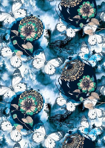 503426-中国风水墨山水蝴蝶印花