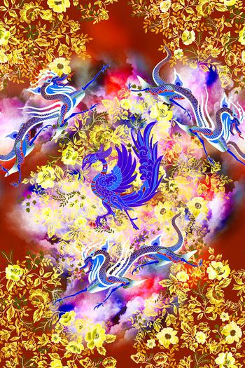 503704-中国风青花瓷龙凤图腾