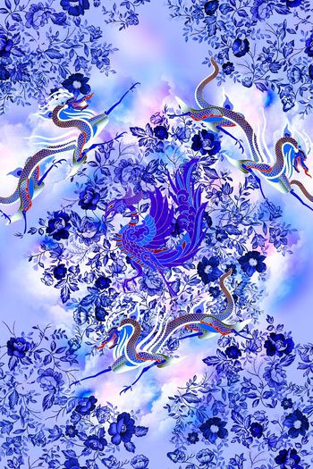 503705-中国风青花瓷龙凤图腾