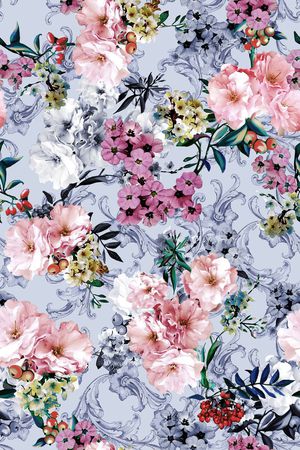 时尚手绘欧式底纹花卉女装印花华亿平台图片