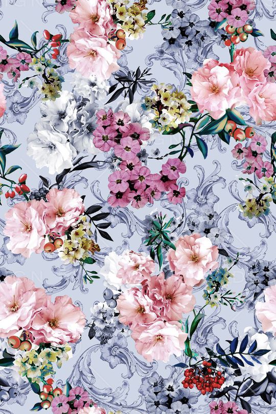 时尚手绘欧式底纹花卉女装印花华亿平台图片