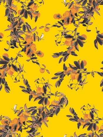 504259-数码中国雀鸟水果印花设计