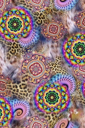 抽象花卉几何图形印花华亿平台图片