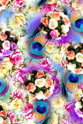 孔雀羽毛印花华亿平台图片