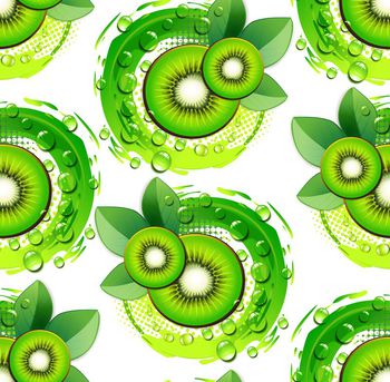 504551-抽象猕猴桃切面 柚子树叶 水泡珍珠