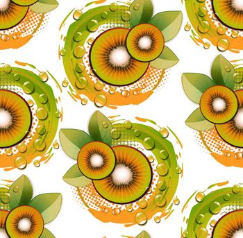 504552-抽象猕猴桃切面 柚子树叶 水泡珍珠