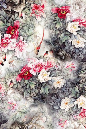 工笔牡丹花印花华亿平台图片