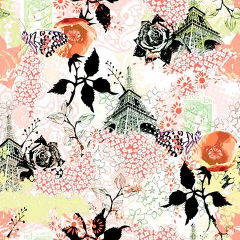 505319-原创大牌花卉碎花蝴蝶铁塔景物华亿平台