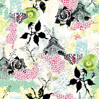 505322-原创大牌花卉碎花蝴蝶铁塔景物华亿平台