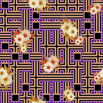 505410-复古 几何花卉 组合  夹克 羽绒