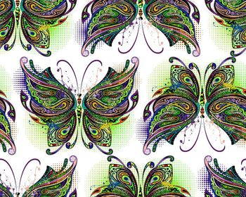 505477-传统彩绘工笔蝴蝶展翅飞翔图 几何线