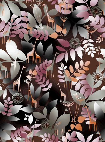 505619-复古 花卉 长颈鹿 组合 数码华亿平台