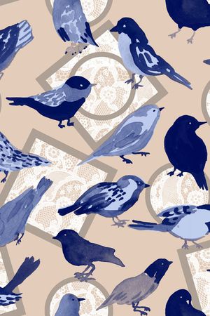 手绘复古蓝鸟印花华亿平台图片